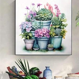 Succulents Pink Purple 🌸 Flower Pots Diamond Painting Kits Art Set 20 X 30cm